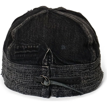 Kapital 11.5oz Black x Black Denim Old Man & The Sea Cap (Distressed Remake)