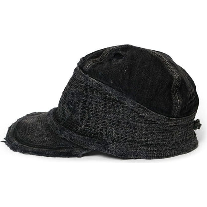 Kapital 11.5oz Black x Black Denim Old Man & The Sea Cap (Distressed Remake)