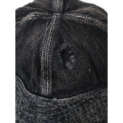 Kapital 11.5oz Black x Black Denim Old Man & The Sea Cap (Distressed Remake)
