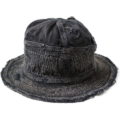 Kapital 11.5oz Black x Black Denim The Old Man and the Sea Hat (Crash Remake)
