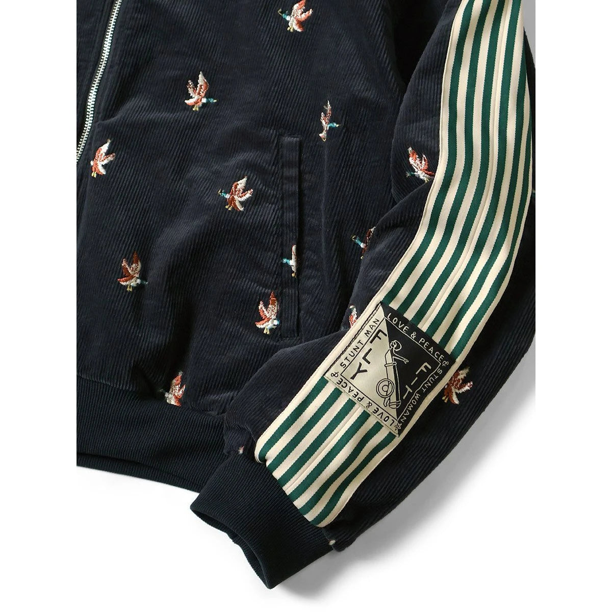 Kapital 11-Wale Stretch Corduroy Duck Embroidery Track Jacket Banner Stripe