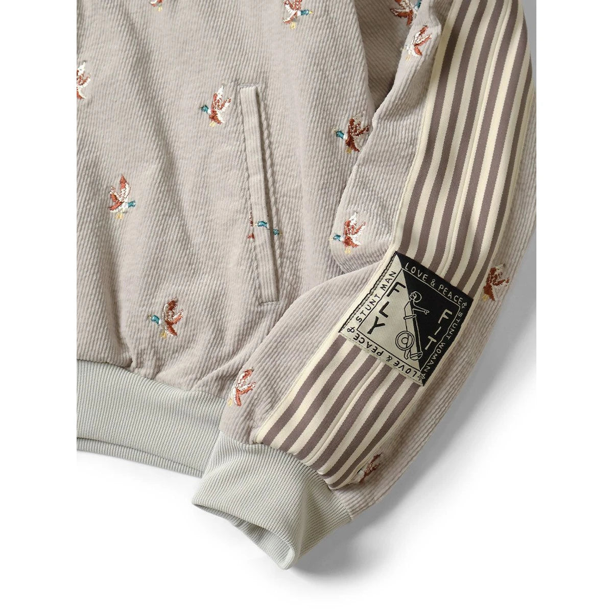 Kapital 11-Wale Stretch Corduroy Duck Embroidery Track Jacket Banner Stripe