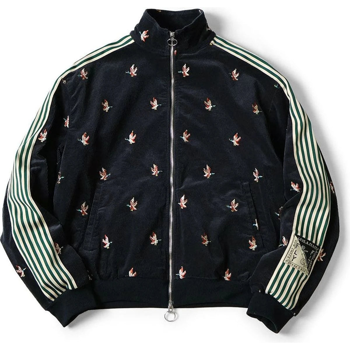 Kapital 11-Wale Stretch Corduroy Duck Embroidery Track Jacket Banner Stripe