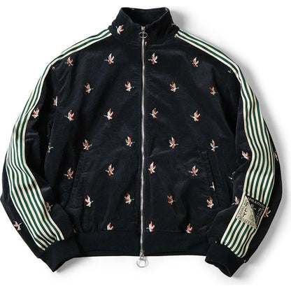 Kapital 11-Wale Stretch Corduroy Duck Embroidery Track Jacket Banner Stripe