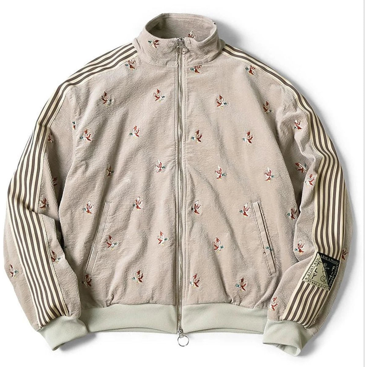 Kapital 11-Wale Stretch Corduroy Duck Embroidery Track Jacket Banner Stripe