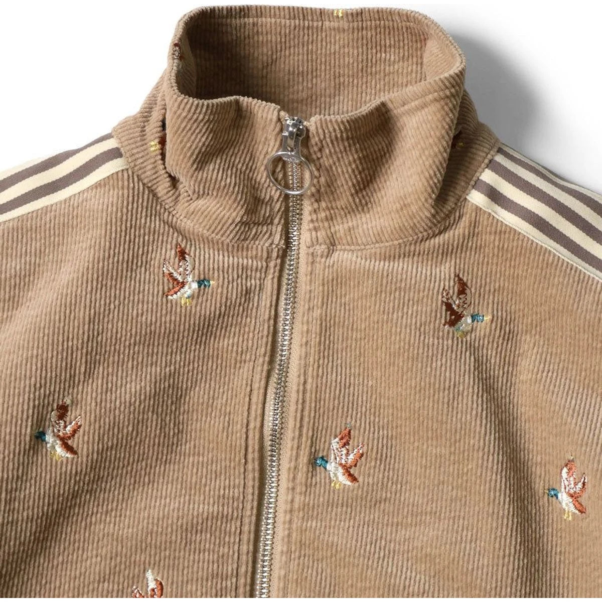 Kapital 11-Wale Stretch Corduroy Duck Embroidery Track Jacket Banner Stripe