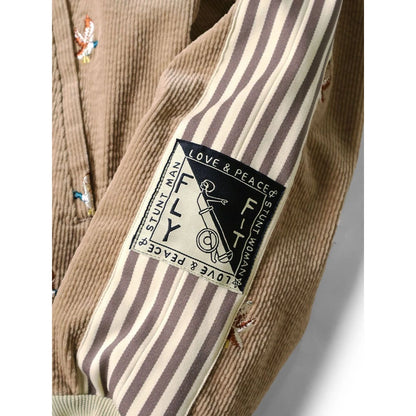 Kapital 11-Wale Stretch Corduroy Duck Embroidery Track Jacket Banner Stripe