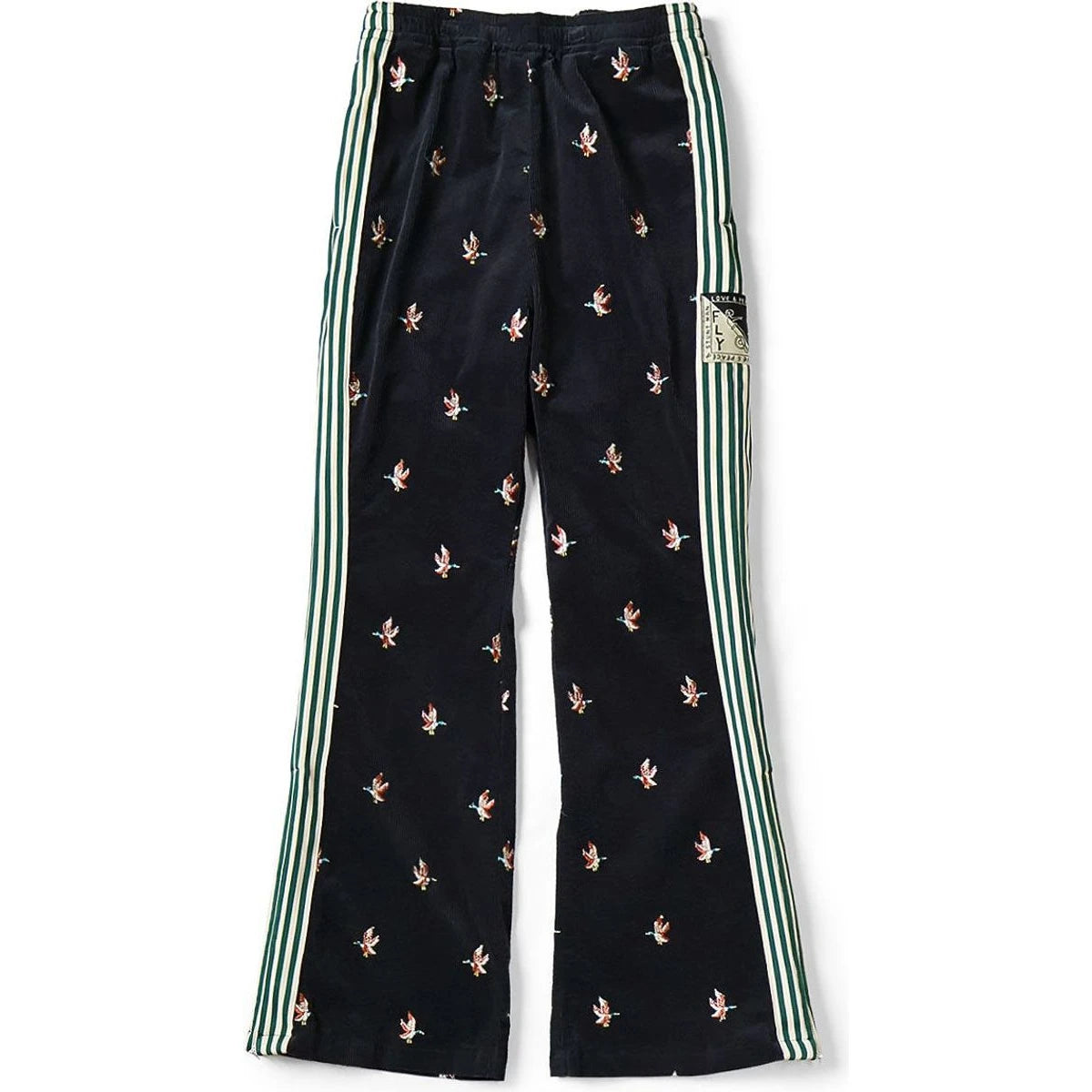 Kapital 11-Wale Stretch Corduroy Duck Embroidery Track Pants (Banner Stripe)