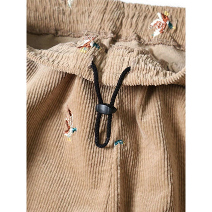 Kapital 11-Wale Stretch Corduroy Duck Embroidery Track Pants (Banner Stripe)