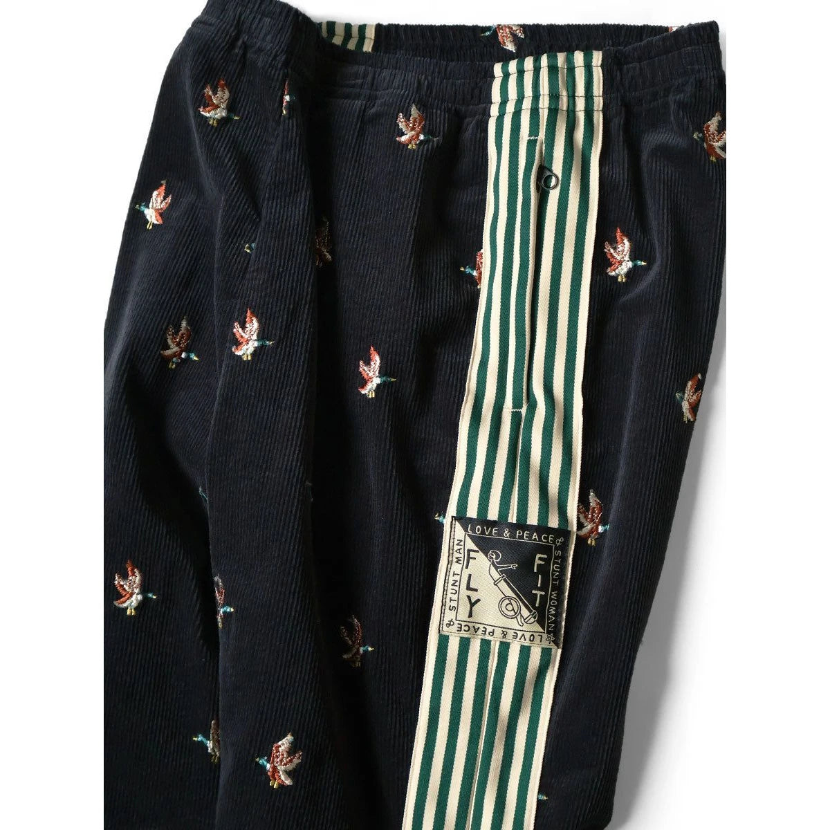 Kapital 11-Wale Stretch Corduroy Duck Embroidery Track Pants (Banner Stripe)