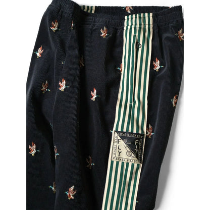 Kapital 11-Wale Stretch Corduroy Duck Embroidery Track Pants (Banner Stripe)