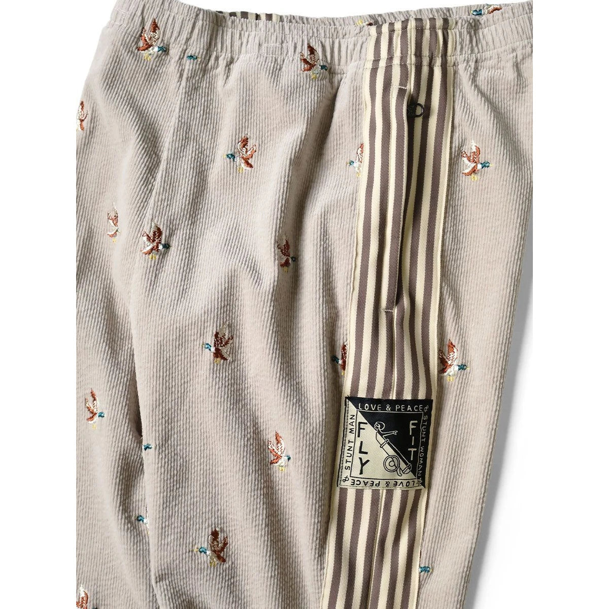 Kapital 11-Wale Stretch Corduroy Duck Embroidery Track Pants (Banner Stripe)
