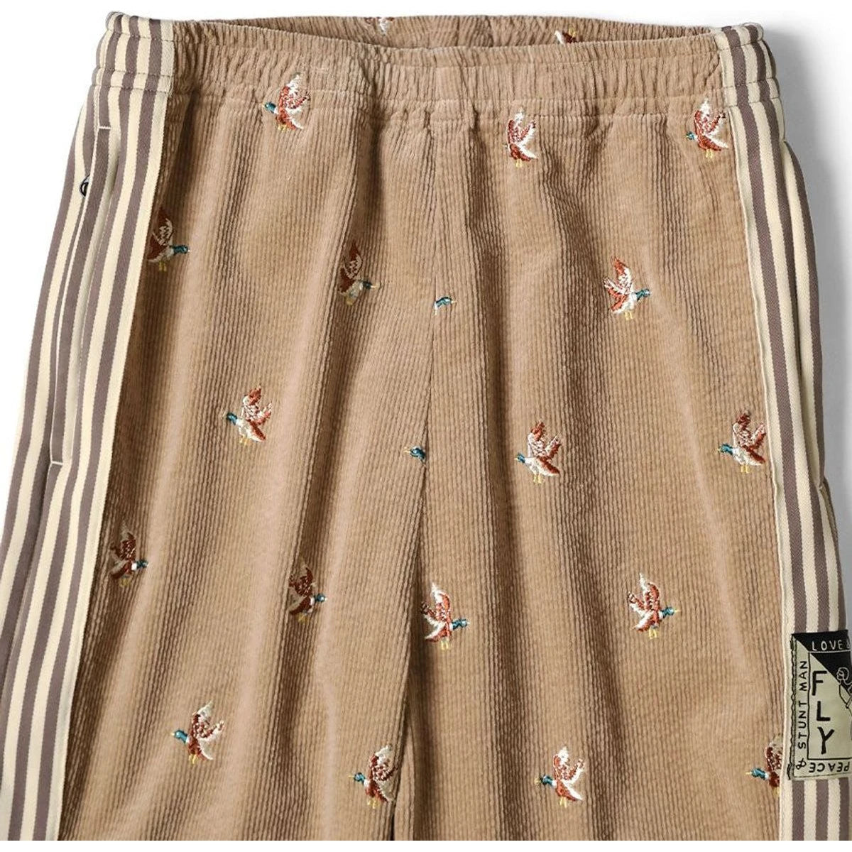 Kapital 11-Wale Stretch Corduroy Duck Embroidery Track Pants (Banner Stripe)