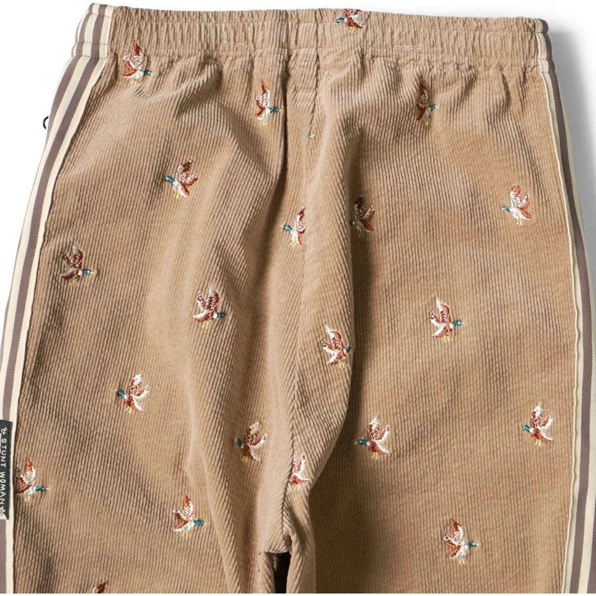 Kapital 11-Wale Stretch Corduroy Duck Embroidery Track Pants (Banner Stripe)