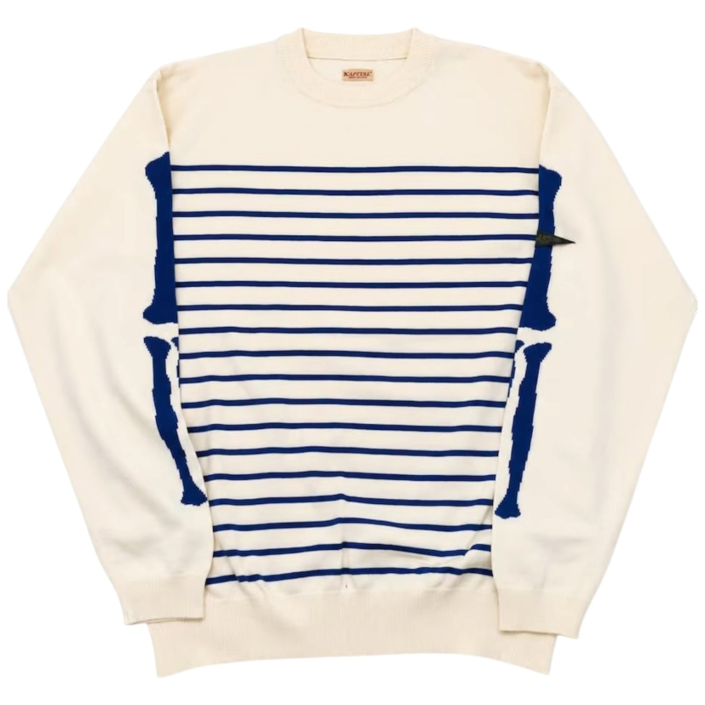 Kapital 12G Panel Border Knit Crew Sweater (Bone Sleeve)