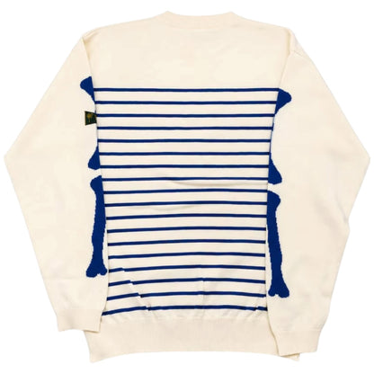 Kapital 12G Panel Border Knit Crew Sweater (Bone Sleeve)