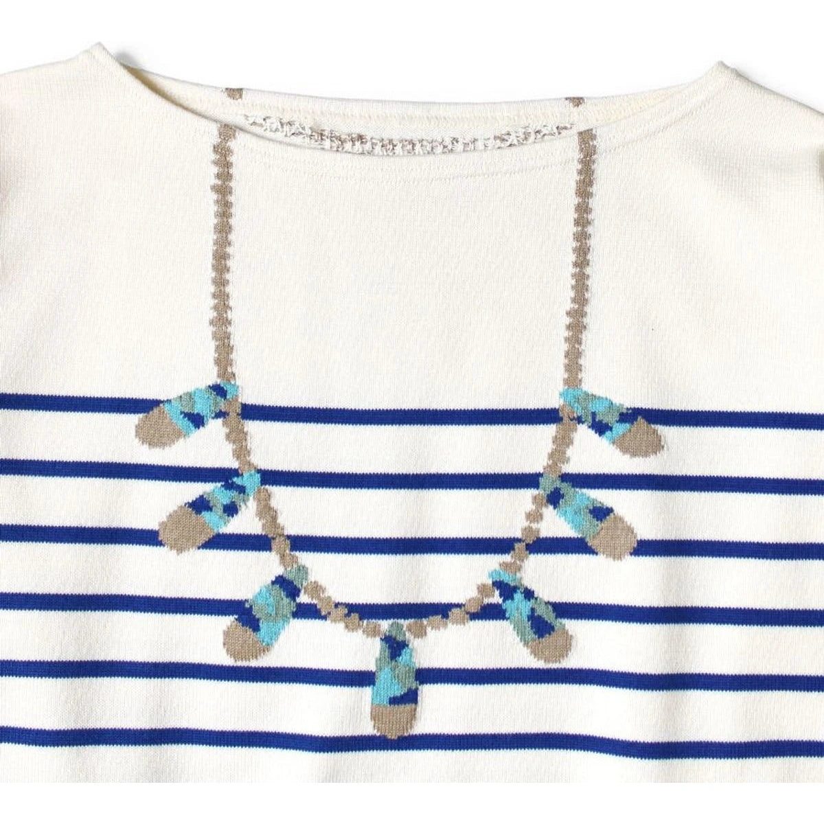 Kapital 12G Paneled Border Knit Boat Neck Sweater (Santo Domingo Necklace)