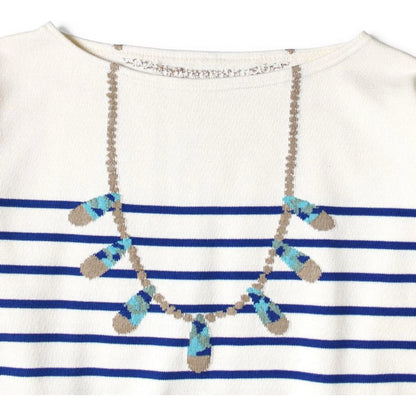 Kapital 12G Paneled Border Knit Boat Neck Sweater (Santo Domingo Necklace)