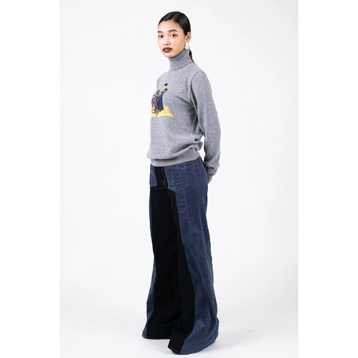 Kapital 12G Wool High Neck Sweater With Lady Blue Quilting