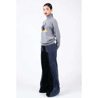 Kapital 12G Wool High Neck Sweater With Lady Blue Quilting