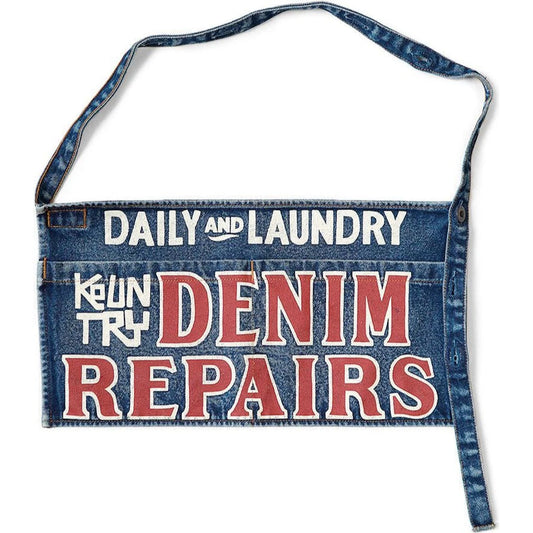 Kapital 13oz Denim Damaged Short Apron (Denim Repairs Print)