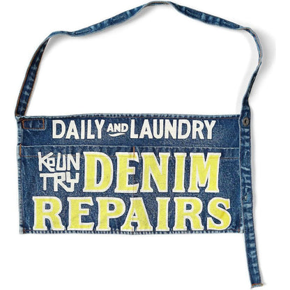 Kapital 13oz Denim Damaged Short Apron (Denim Repairs Print)
