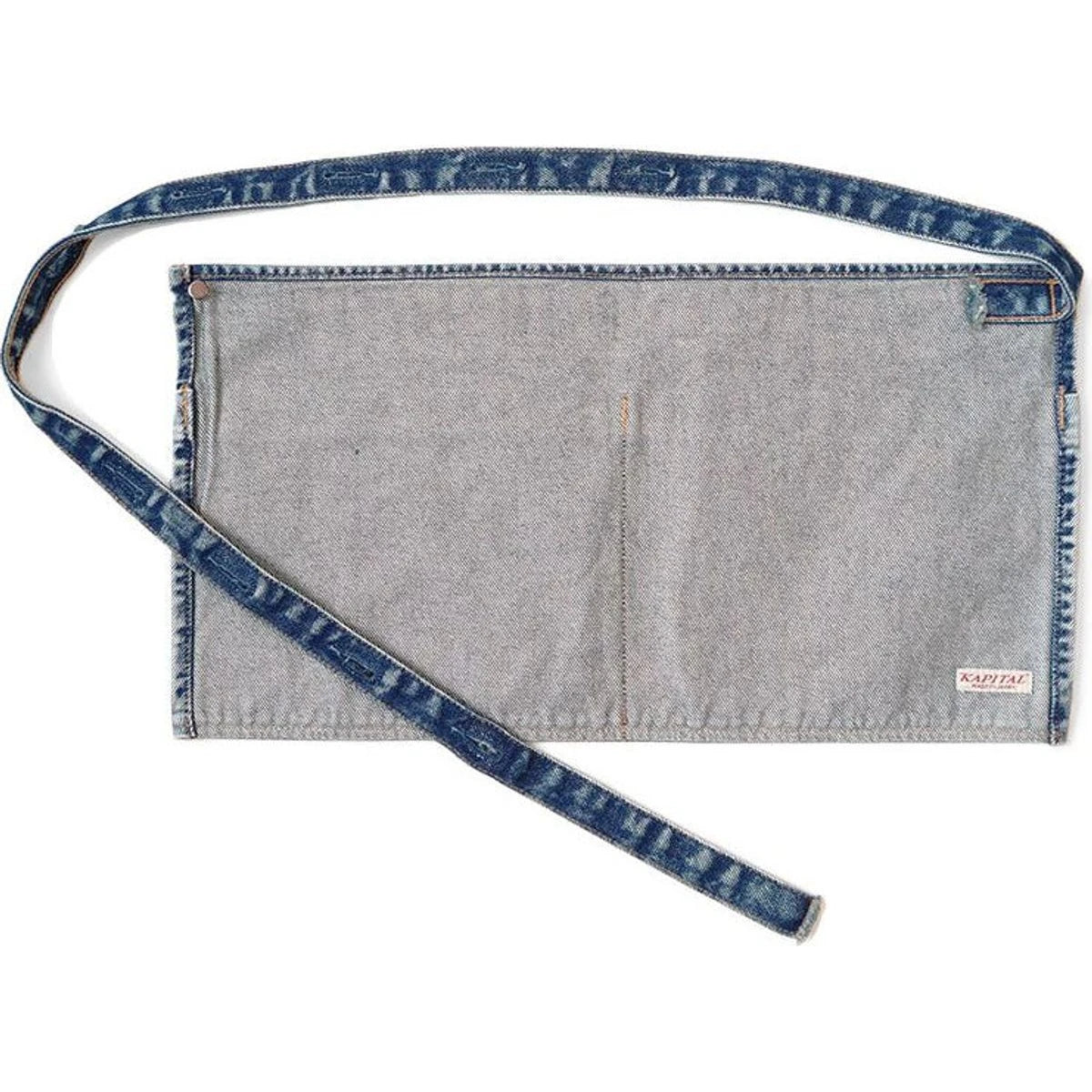 Kapital 13oz Denim Damaged Short Apron (Denim Repairs Print)