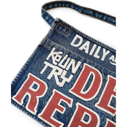 Kapital 13oz Denim Damaged Short Apron (Denim Repairs Print)