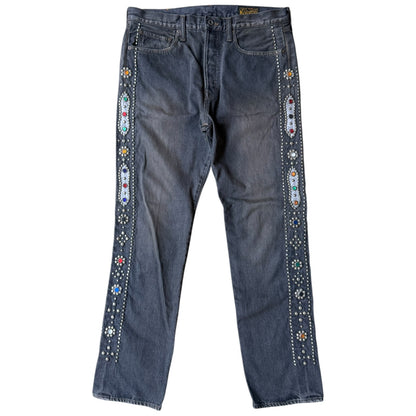 Kapital 14oz Black Denim 5-Pocket Monkey Cisco (Many Studs Remake)