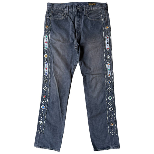 Kapital 14oz Black Denim 5-Pocket Monkey Cisco (Many Studs Remake)