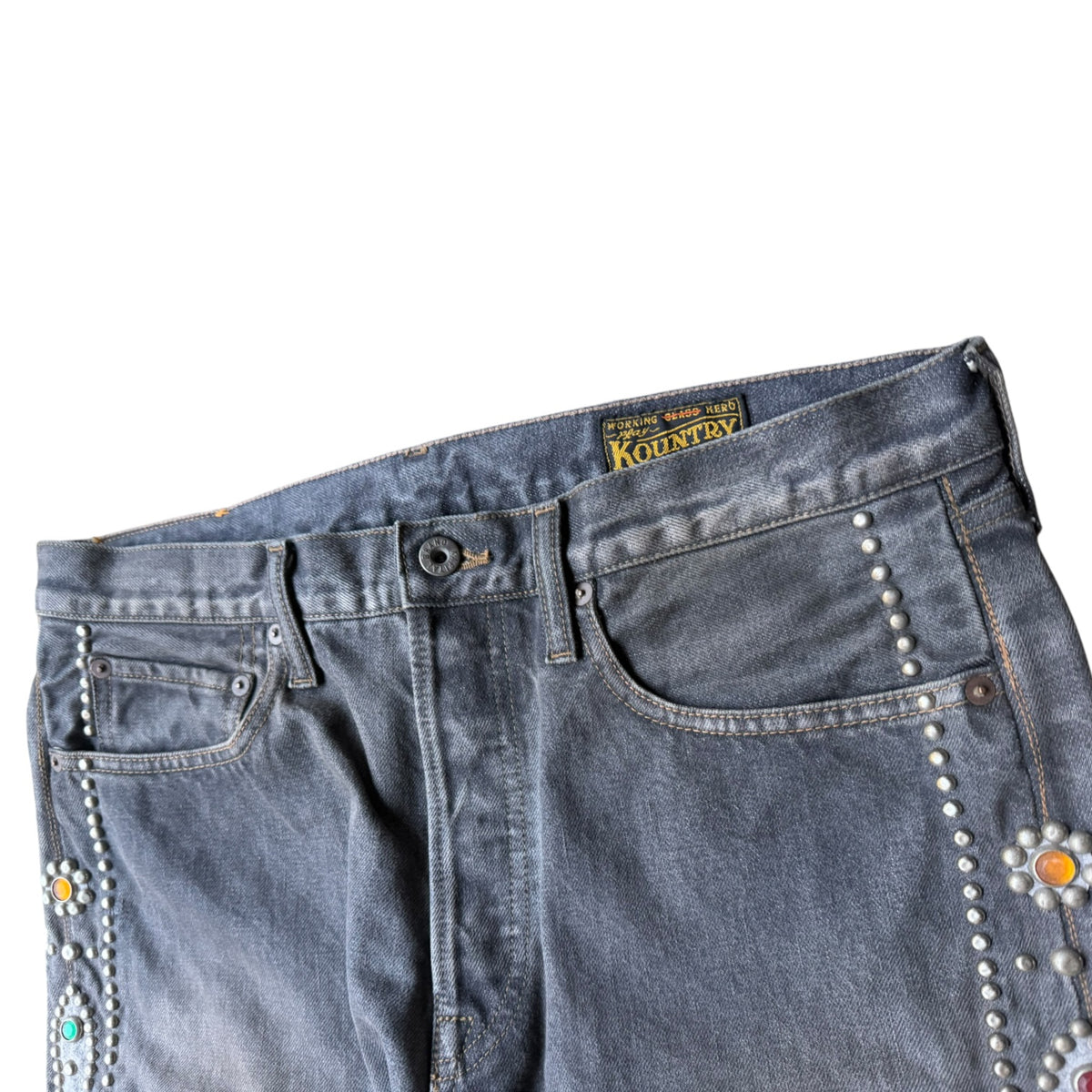 Kapital 14oz Black Denim 5-Pocket Monkey Cisco (Many Studs Remake)
