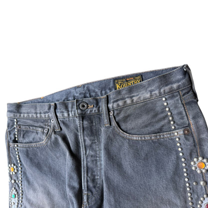 Kapital 14oz Black Denim 5-Pocket Monkey Cisco (Many Studs Remake)