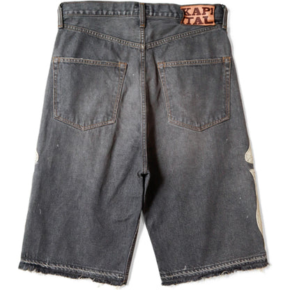 Kapital 14oz Black Denim 5P Shorts Pants (Bone Embroidery)