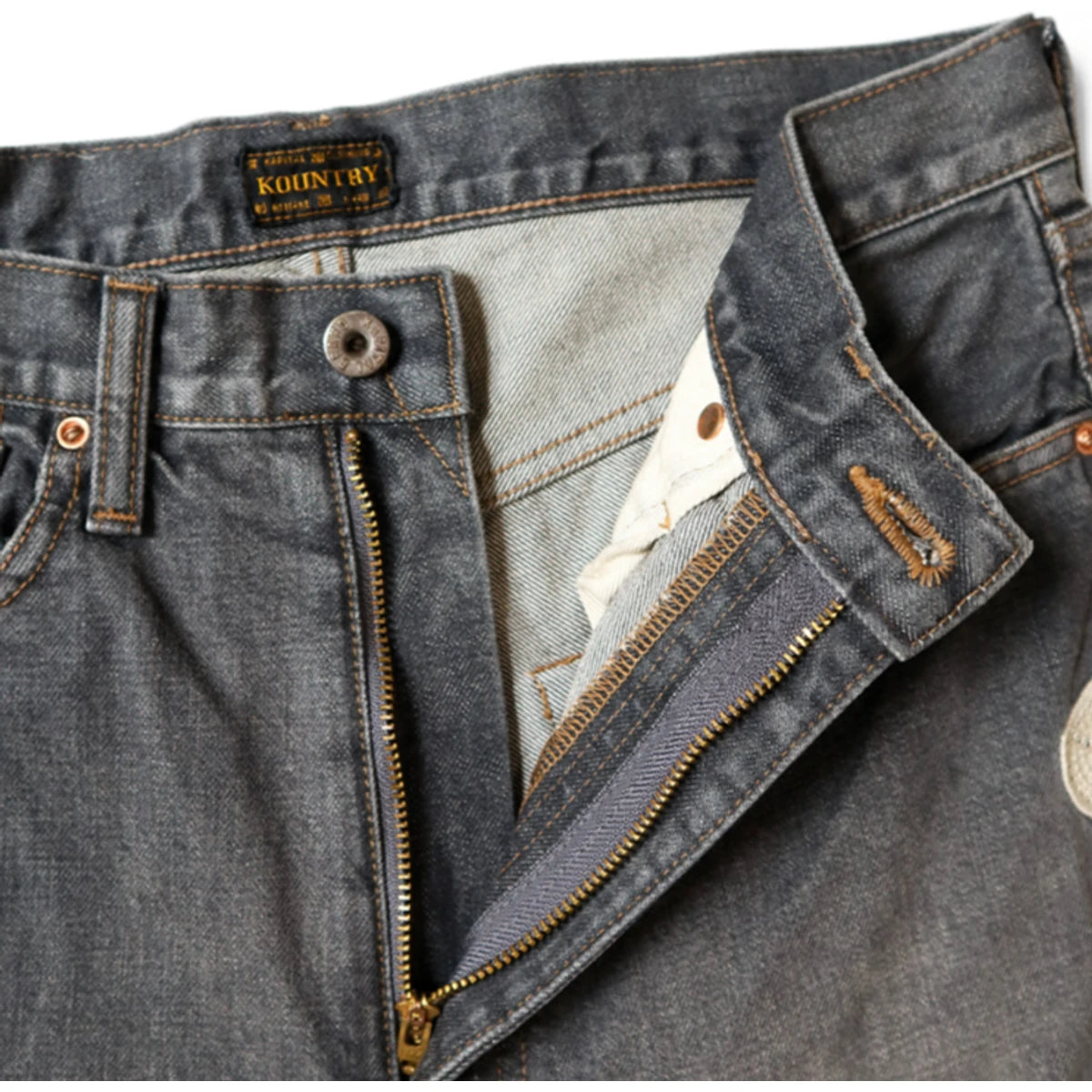 Kapital 14oz Black Denim 5P Shorts Pants (Bone Embroidery)