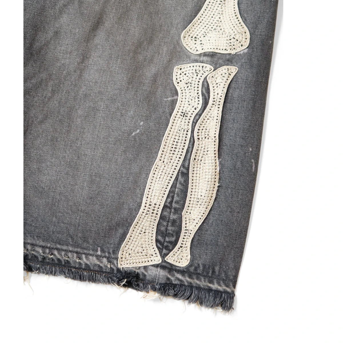 Kapital 14oz Black Denim 5P Shorts Pants (Bone Embroidery)