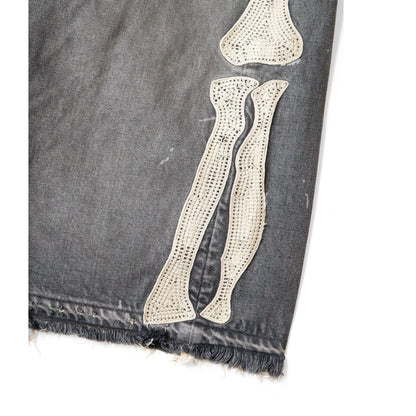 Kapital 14oz Black Denim 5P Shorts Pants (Bone Embroidery)