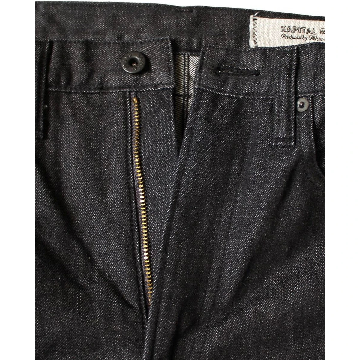 Kapital 14oz Black Denim 5P Wide Leg Monkey TH (Zip Fly)