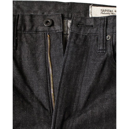 Kapital 14oz Black Denim 5P Wide Leg Monkey TH (Zip Fly)