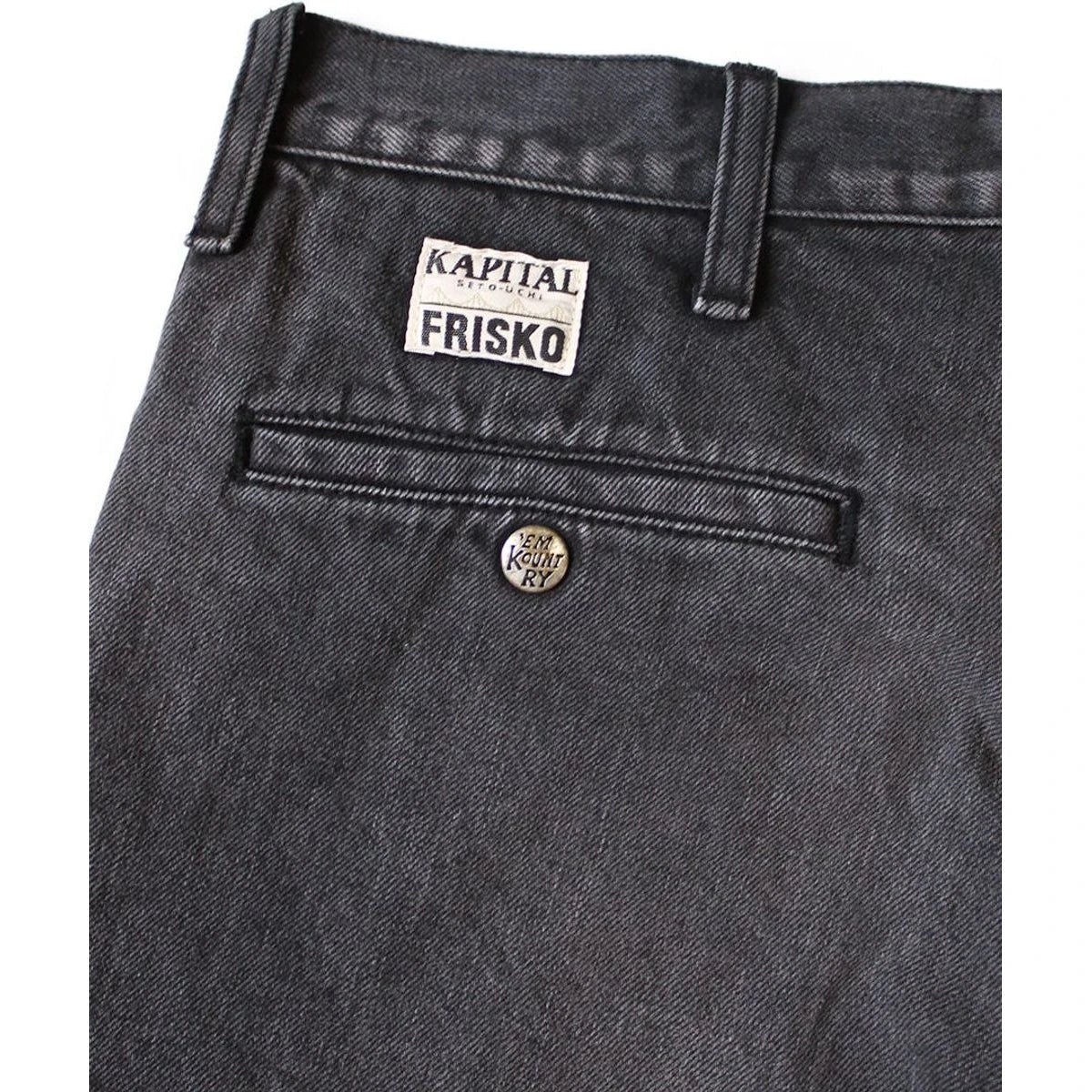 Kapital 14oz Black x Black Denim 5P Frisko (Center Pleats)