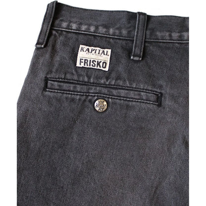 Kapital 14oz Black x Black Denim 5P Frisko (Center Pleats)