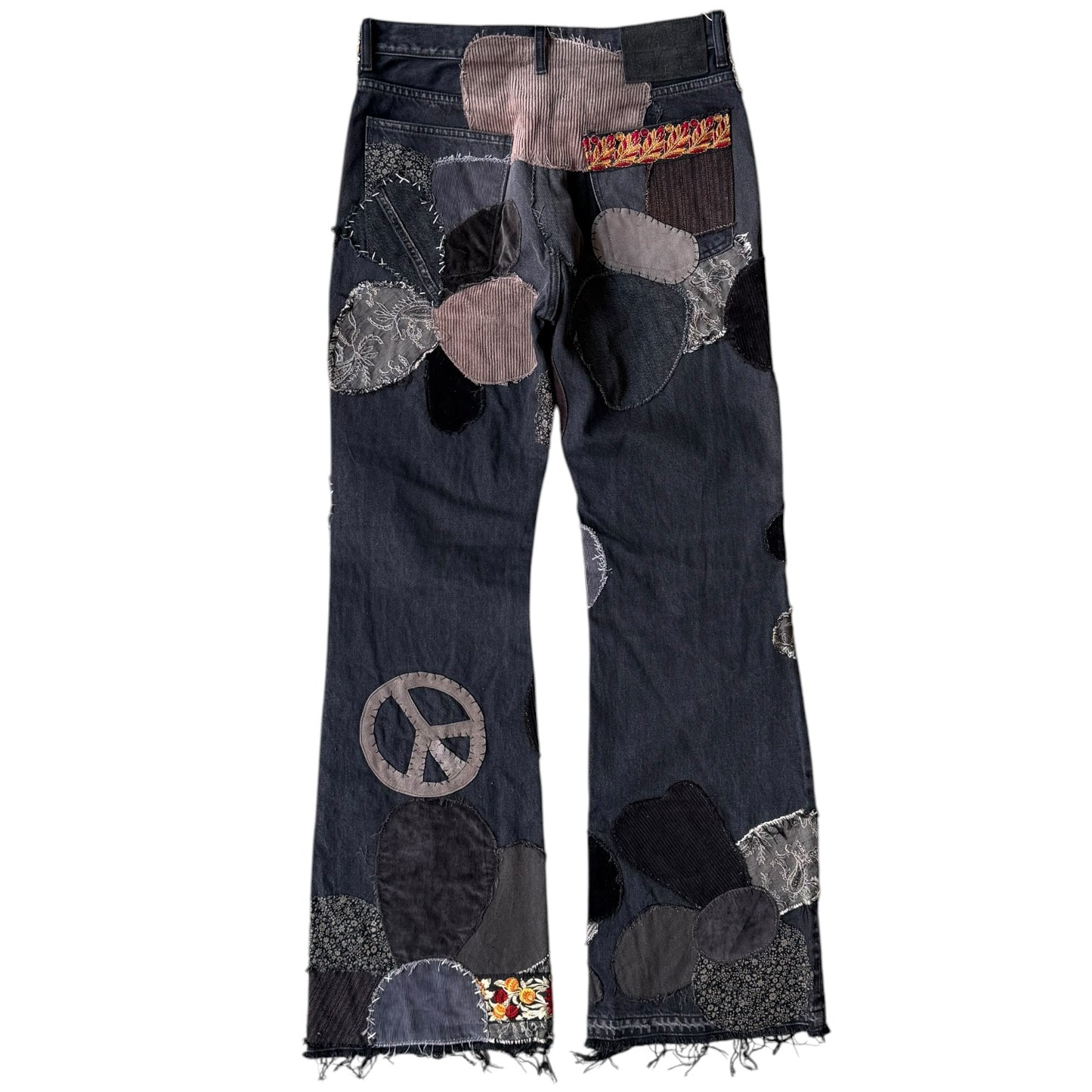 Kapital 14oz Black x Black Denim 5P Rat Flare Pants (Hippie Insane Remake)