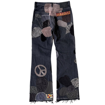 Kapital 14oz Black x Black Denim 5P Rat Flare Pants (Hippie Insane Remake)