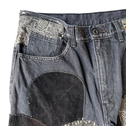 Kapital 14oz Black x Black Denim 5P Rat Flare Pants (Hippie Insane Remake)