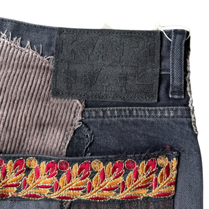 Kapital 14oz Black x Black Denim 5P Rat Flare Pants (Hippie Insane Remake)