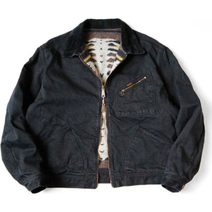 Kapital 14oz Black x Black Denim Bone Lining Reversible Zip Up Work Jacket