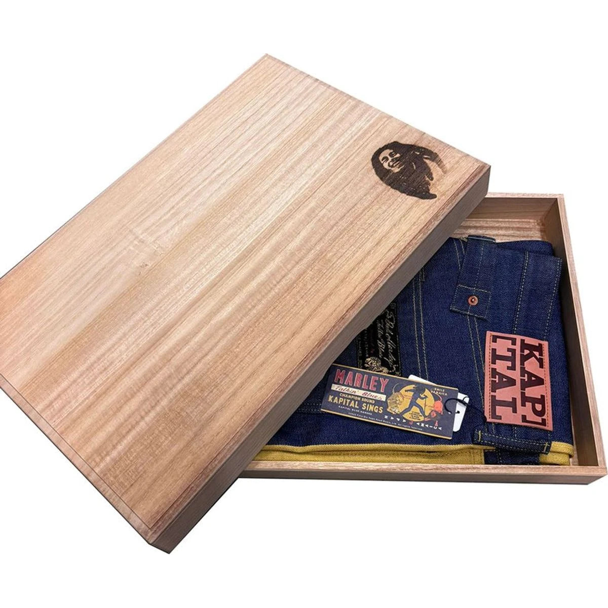 Kapital 14oz Raw Denim Marley Talking Blues Selvedge 5P Pants (With Paulownia Wooden Box)