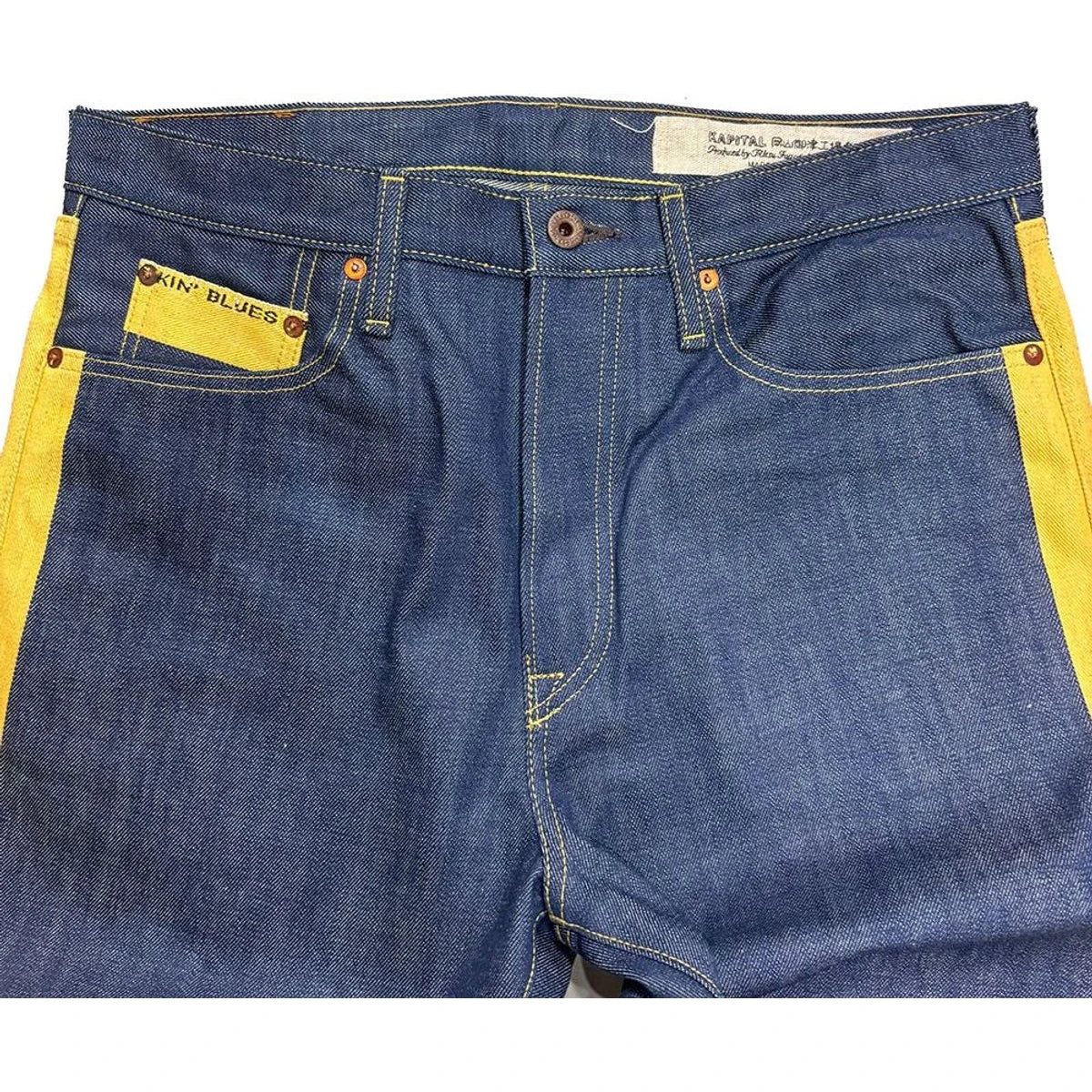 Kapital 14oz Raw Denim Marley Talking Blues Selvedge 5P Pants (With Paulownia Wooden Box)
