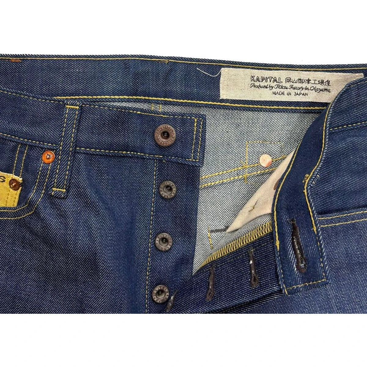 Kapital 14oz Raw Denim Marley Talking Blues Selvedge 5P Pants (With Paulownia Wooden Box)