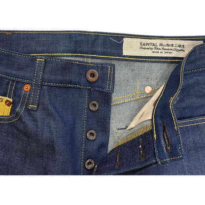 Kapital 14oz Raw Denim Marley Talking Blues Selvedge 5P Pants (With Paulownia Wooden Box)