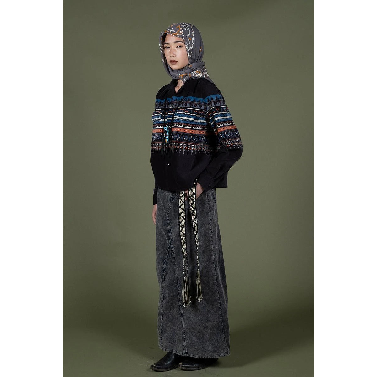 Kapital 14W Corduroy Pencil Skirt (Dirty Dyed)